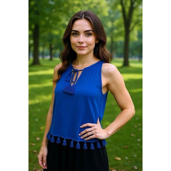 Lilly Pulitzer ROXY Cobalt Blue Halter Tassel Tank SHELL 100% Cotton Size M - Picture 1 of 12
